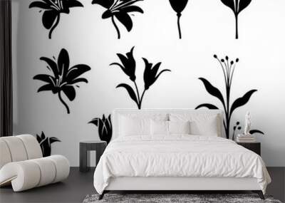 Lily flower black silhouette set on a white background and vector illustration Wall mural