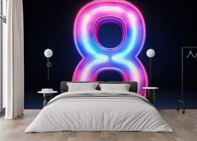 Unbelievable number eight glowing in the dark pink blue neon light Wall mural