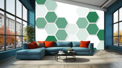 Vector hexagons pattern. Geometric abstract background with simple hexagonal elements. Green hexagon structure on the white background. Wall mural