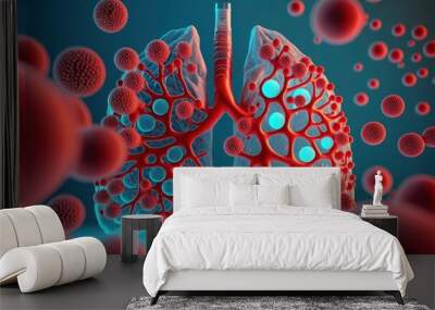 3d rendered medically accurate illustration of lung cancer, Lung cancer diagnosis and Human lungs disease. Lung Cancer or Pneumonia, Anatomy, healthcare or medicine concept , Generate Ai Wall mural