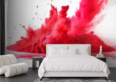 bright red holi paint color powder festival explosion isolated white background. Wall mural