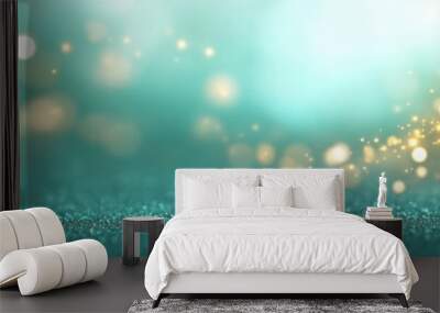 green and golden glitter surface on wavy shape on blur bokeh background Wall mural