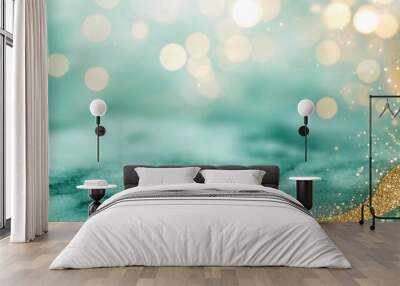 green and golden glitter surface on wavy shape on blur bokeh background Wall mural