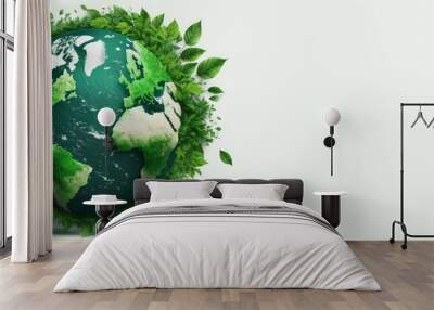 World Earth day concept. Illustration of the green planet earth on a white background. earth day poster, banner, card,  APRIL 22, Saving the planet, environment,  Planet Earth,  Generate Ai Wall mural