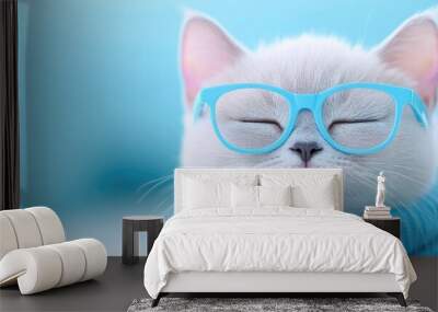 a black cat wearing black frame eyeglasses on blur background Wall mural