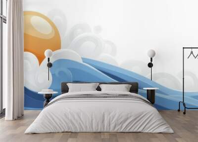 art of sea wave with orange sun on sky background Wall mural