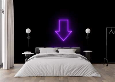 Download button icon, arrow symbol. Glowing neon download sign, logo icon below. Neon bright download. Wall mural