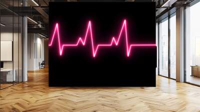 ECG health medical monitor abstract saber heartbeat rate and black background, rosepink color. Wall mural