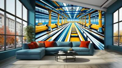 Automated robotics futuristic electric cars factory production line Wall mural