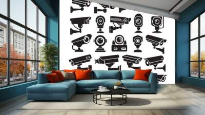 cctv icons, surveillance camera icons set Wall mural