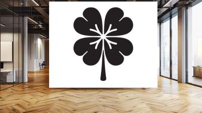 Four leaf clover icon. Black icon isolated on white background. Clover silhouette. Simple icon Wall mural