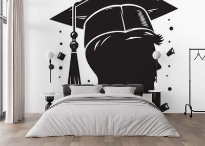 graduation Cap silhouette vector Wall mural