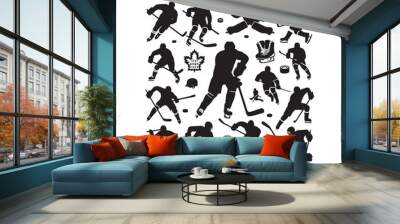 ice hockey player silhouettes icon logo vector illustration. Wall mural