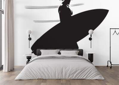 silhouette of Men with surfboard vector illustration Wall mural