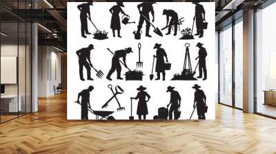 Vector silhouette of a gardener on white background. Wall mural