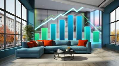 Financial chart with uptrend line graphs and candlesticks. Futuristic network or business analytics.  graph chart of stock market investment trading on blue background.  Wall mural