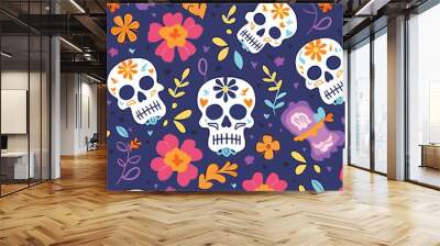 Hand drawn dia de muertos pattern background Wall mural