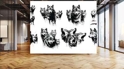 Hand drawn simple wolves collection  Wall mural