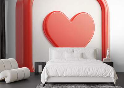  white heart in red square message bubble box 3d icon cartoon style on white and transparent background. Wall mural