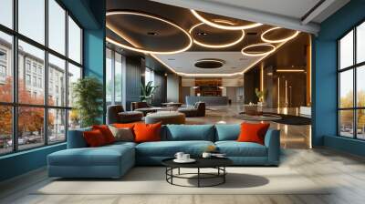 Futuristic Ceiling Design with Circular Light Fixtures Wall mural