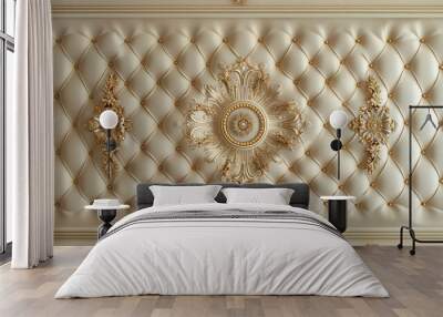 Luxurious Ceiling Design with Tufted Pattern and Gold Decorations Wall mural