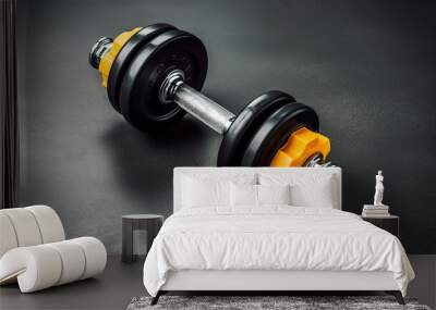 Two fitness gym hexbells or dumbbells with chrome handle. Generative Ai Wall mural