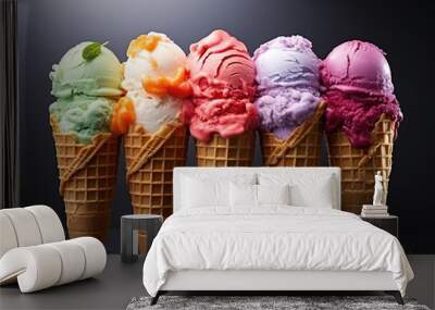 Wonderful Various homemade fruit ice cream in the cone Wall mural