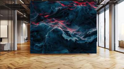 aerial view of an ocean, dark blue and red, black background Wall mural