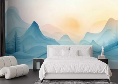 An abstract picture of a blue landscape. Wall mural