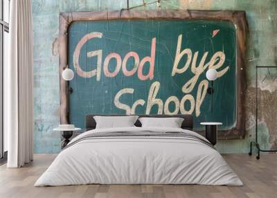 Good bye School written on green chalkboard. Wall mural