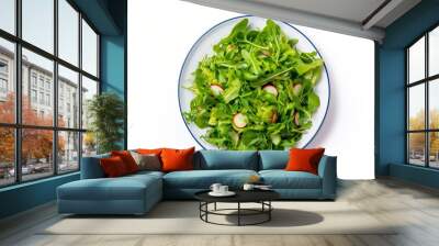 Healthy fresh green salad plate shot from above on white background. Wall mural