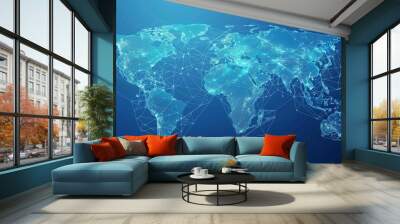 world map with global network and connectivity concept, blue background Wall mural