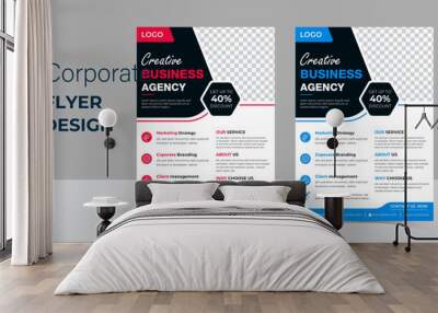 modern Creative marketing a4 flyer design template, abstract business flyer, vector file, red and blue 2 color variation Wall mural