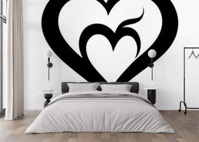 heart icon black color vector silhouette, isolated white background  3 Wall mural