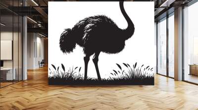 Ostrich silhouette, vector black color silhouette solid white background Wall mural