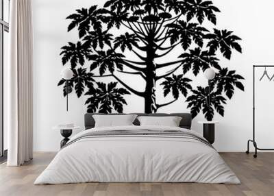 papaya Tree, vector black color silhouette Wall mural