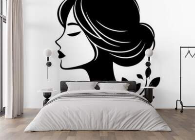 simple and minimal Elegant Women Face Profile Vector Silhouette Wall mural