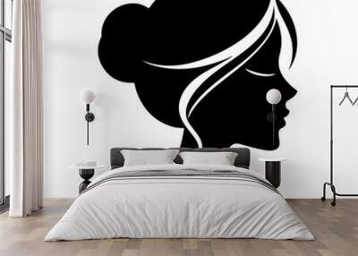 simple and minimal Elegant Women Face Profile Vector Silhouette Wall mural