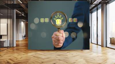 Human resources management, Hr concept. Businessman or HR search select man icon group, business client, job recruit. CRM, Customer Relation Management, magnify glass focus target on audience Wall mural