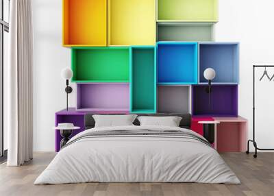 empty abstract colorful shelves isolated on white background Wall mural