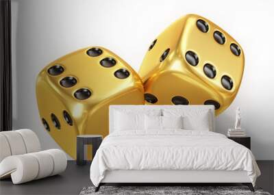 golden lucky dice, isolated on white background Wall mural