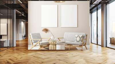 mock up poster frame in modern interior background, living room, Scandinavian style, 3D render, 3D illustration Wall mural