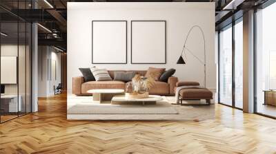 mock up poster frame in modern interior background, living room, Scandinavian style, 3D render, 3D illustration Wall mural