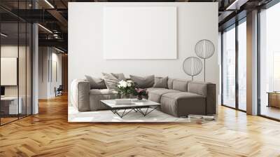 mock up poster frame in modern interior background, living room, Scandinavian style, 3D render, 3D illustration Wall mural