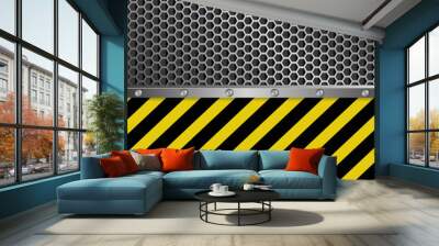 background with grate texture and yellow and black stripes Wall mural