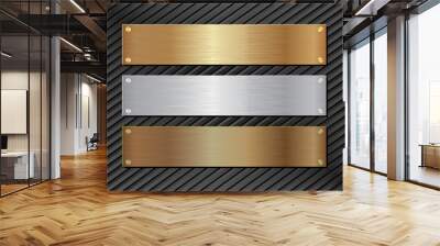 three metal plaques on black background Wall mural