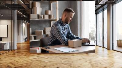 Small business aspiring entrepreneur, small and medium business freelance worker working in a home office. Wall mural