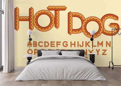 Alphabet set of symbols in the form of Cartoon Hotdog .Eps10 vector.	 Wall mural