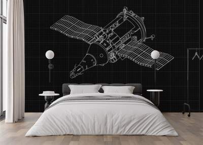 Spacecraft Blueprint Background Simple Vektor Flat Design Wall mural