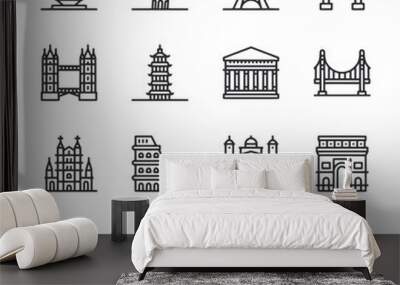 Set of landmarks and monuments icon for web app simple line design Wall mural